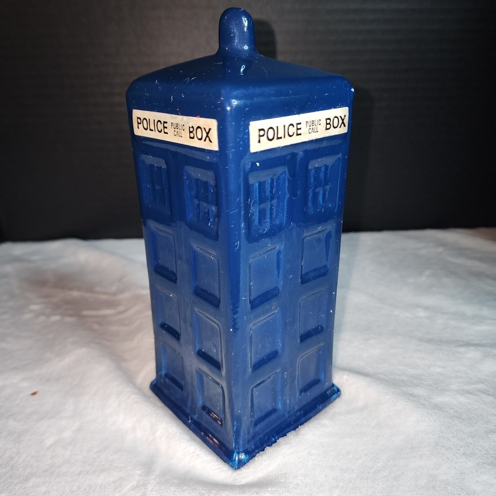 Police Box Dr. Who Tardis Coin Piggy Bank Blue 7.5 inch Ceramic